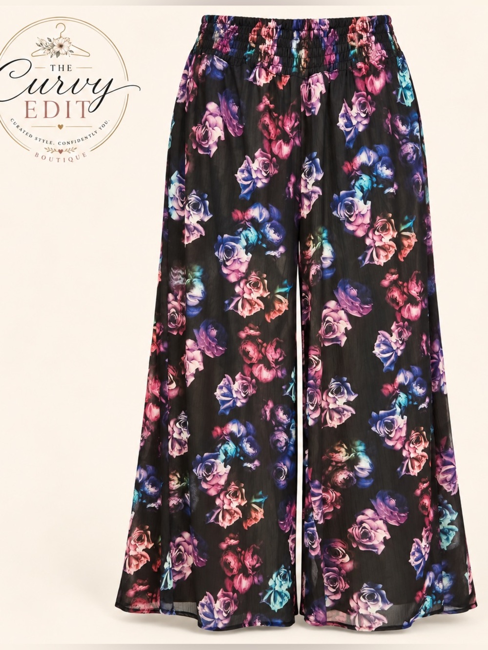 Torrid Size 2 Black Floral Sheer Wide Leg Palazzo Pants Boho Statement